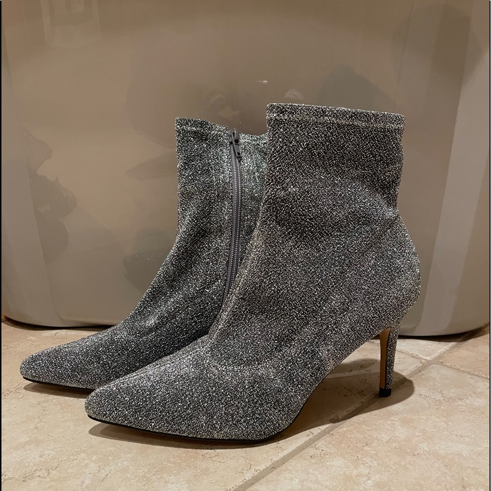 Silver Sparkle Heeled Booties